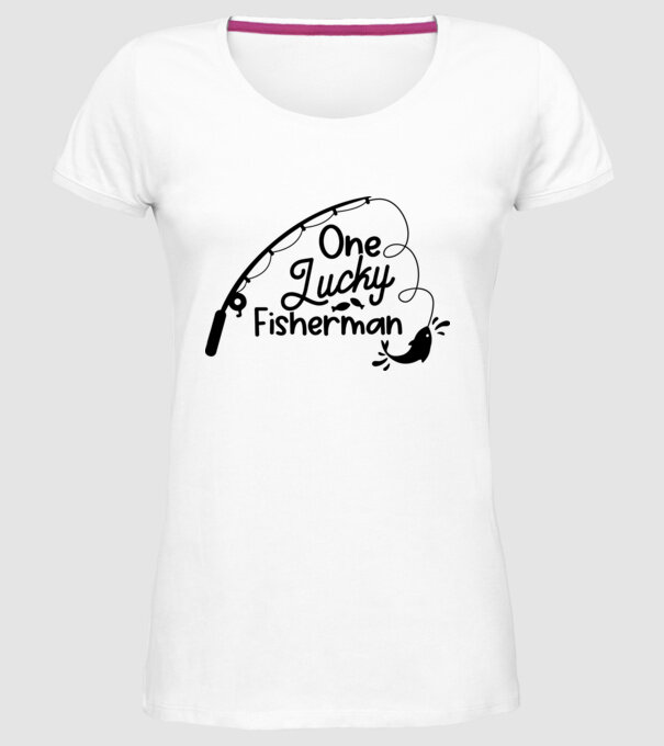 One lucky Fisherman model alb pe tricou