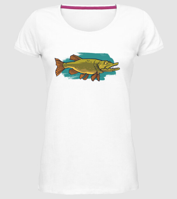 Pike model alb pe tricou