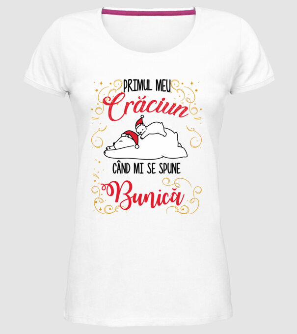 Primul meu Crăciun când mi se spune bunică! model alb pe tricou