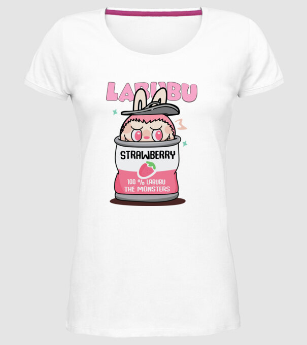 Strawberry Labubu model alb pe tricou