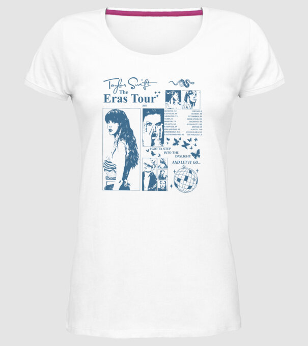 Taylor Swift ERAS print blue model alb pe tricou