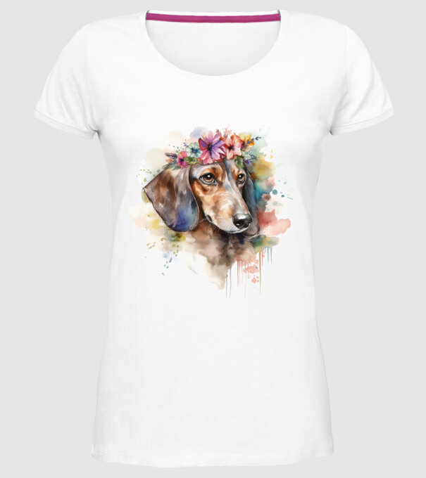 Teckel model alb pe tricou