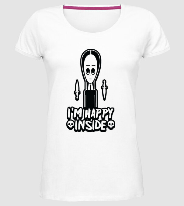 WEDNESDAY Happy inside model alb pe tricou