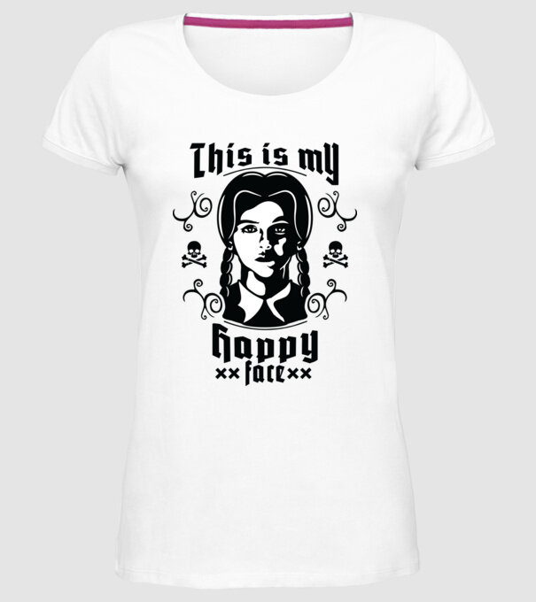 WEDNESDAY This is my happy face model alb pe tricou