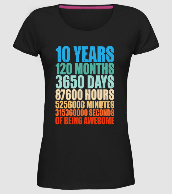 10 years of being awesome model negru pe tricou