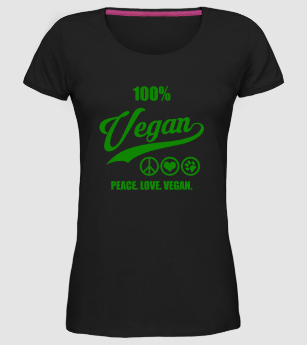 100% vegan model negru pe tricou