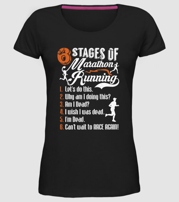 6 stages of marathon model negru pe tricou