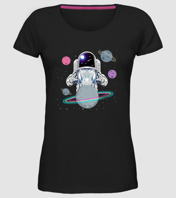Astronaut planets model negru pe tricou