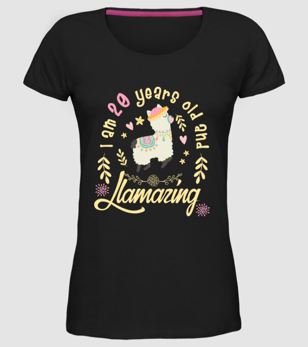 Birthday Llamazing 20 years old model negru pe tricou