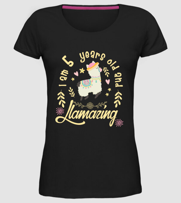 Birthday Llamazing 5 years old model negru pe tricou