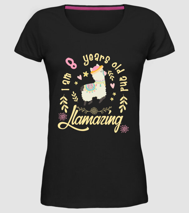 Birthday Llamazing 8 years old model negru pe tricou