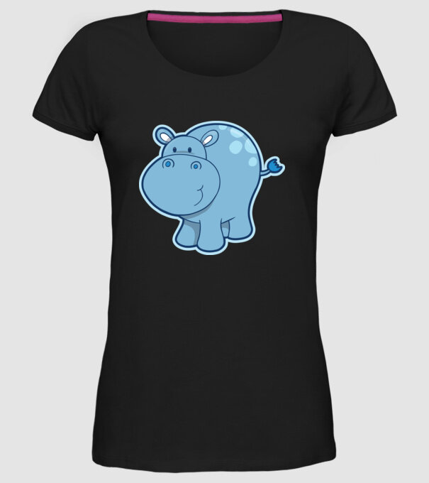 Cartoon hippo model negru pe tricou