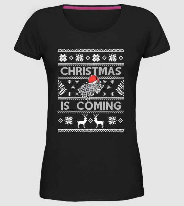 Christmas is Coming ugly sweater Game of Thrones model negru pe tricou