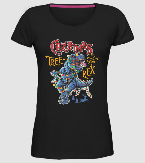 Christmas tree rex model negru pe tricou