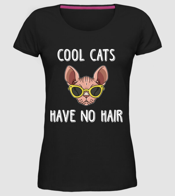 cool cats have no hair model negru pe tricou