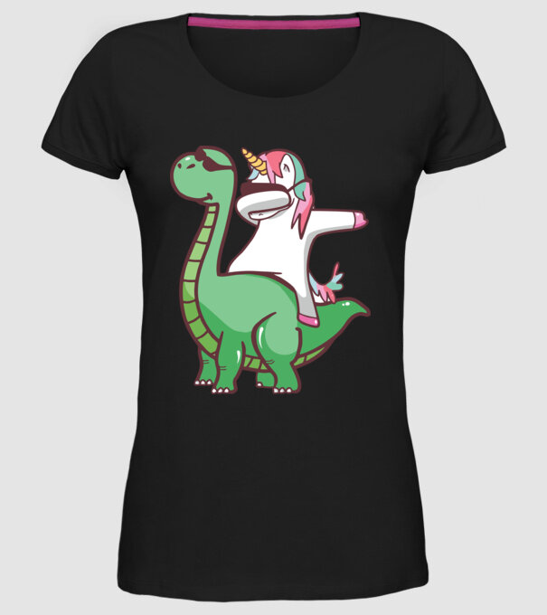 Dinozaur dabunicorn model negru pe tricou