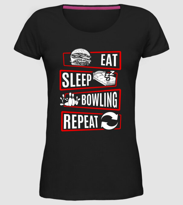 Eat sleep bowling repeat model negru pe tricou