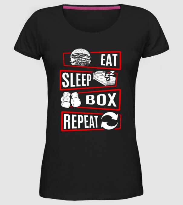 Eat sleep BOX repeat model negru pe tricou