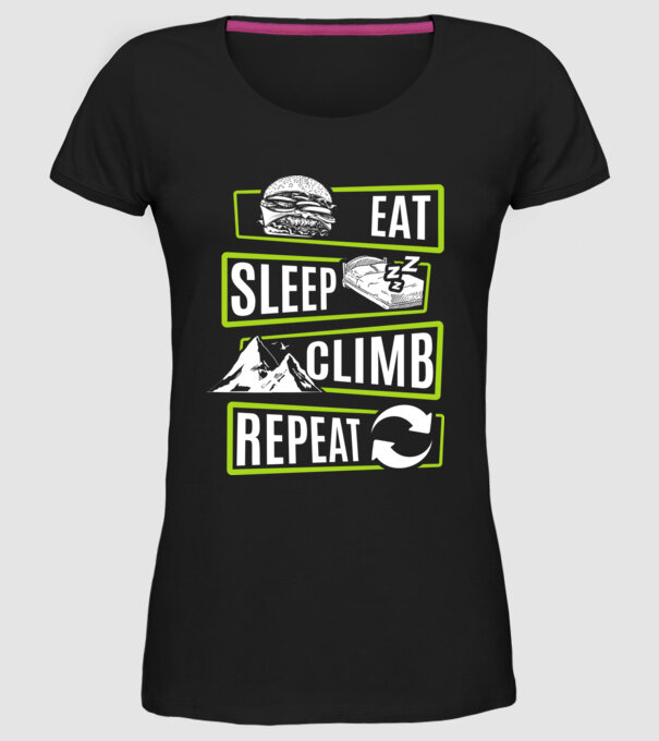 Eat sleep climb repeat model negru pe tricou