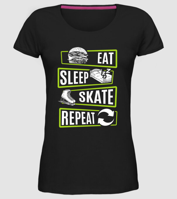 Eat sleep repeat patinaj V2 model negru pe tricou
