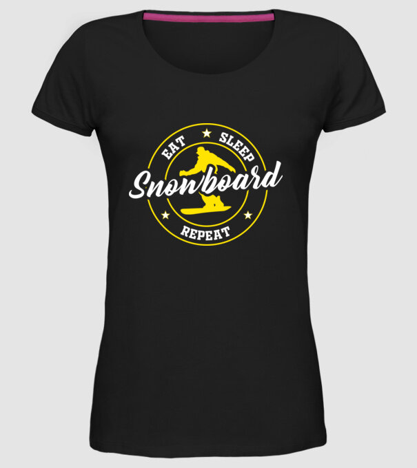 eat sleep snowboard model negru pe tricou