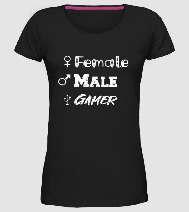 Female Male Gamer model negru pe tricou