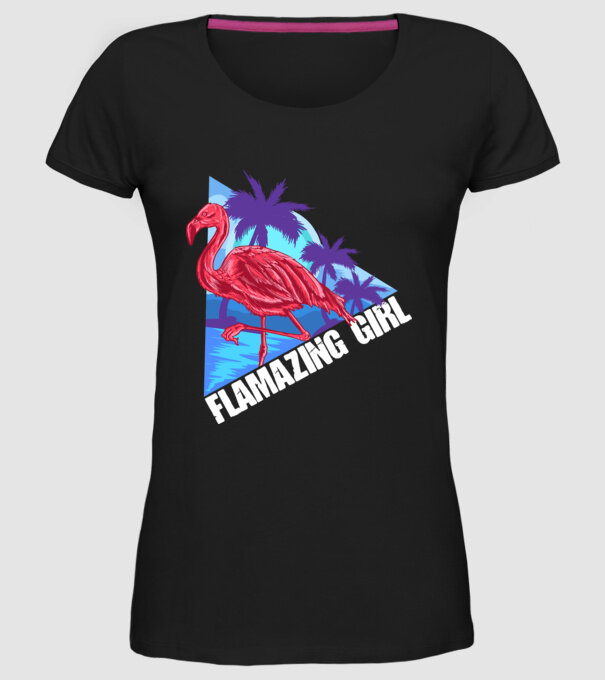 Flamingo girl model negru pe tricou