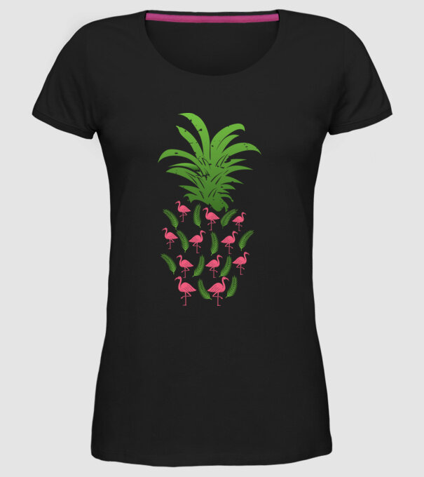 Flamingo ananas model negru pe tricou