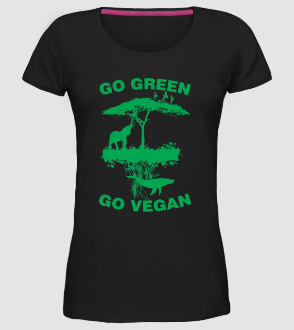 go green go vegan model negru pe tricou