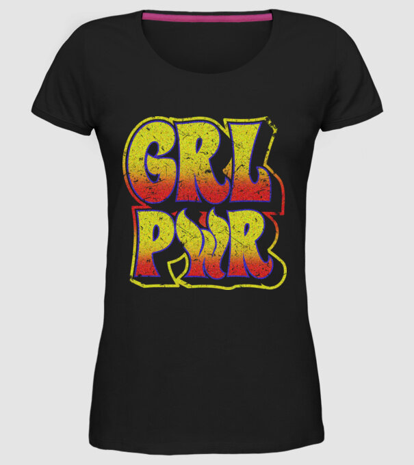 Girl Power retro model negru pe tricou