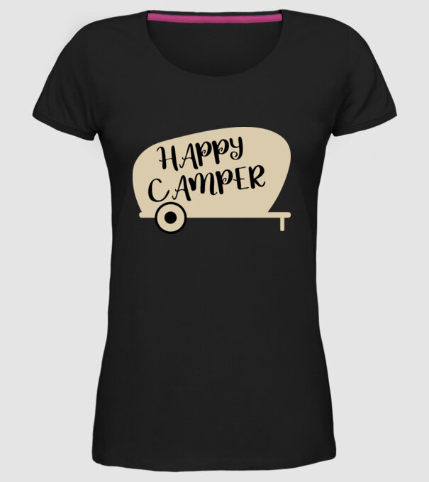 Happy camper text model negru pe tricou