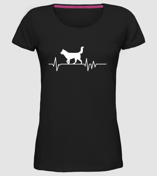 Heartbeat silueta Husky model negru pe tricou