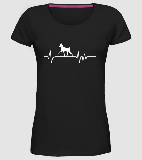 Heartbeat silueta Pinscher model negru pe tricou