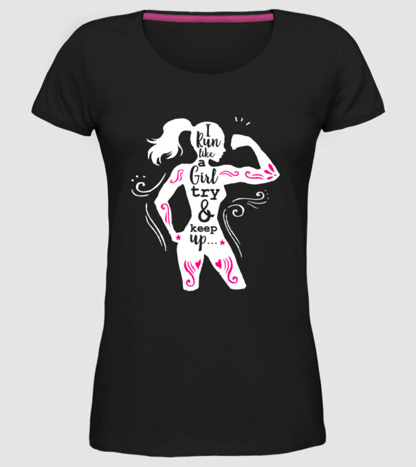 i run like a girl model negru pe tricou