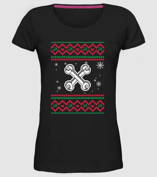 Model tricotat de Crăciun - mecanic auto model negru pe tricou