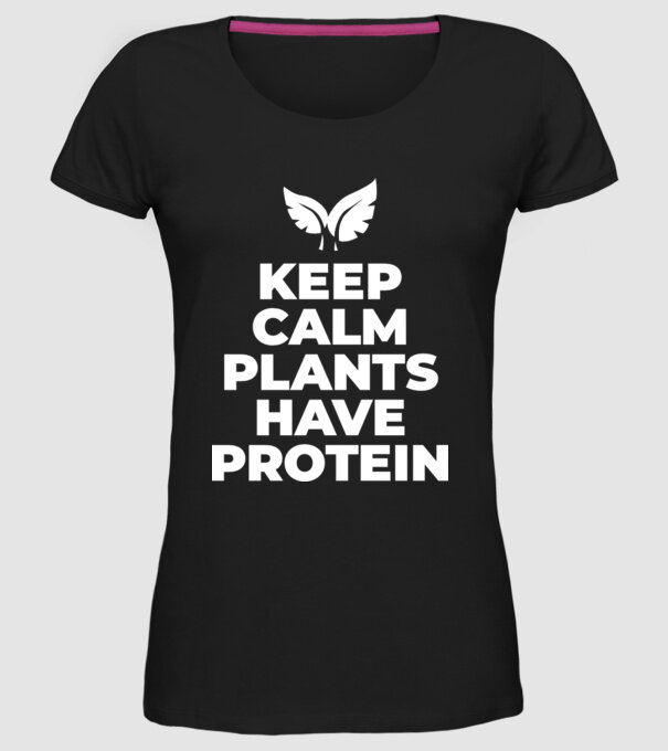 keep calm plant protein model negru pe tricou