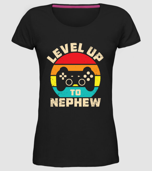 Level Up Nephew model negru pe tricou