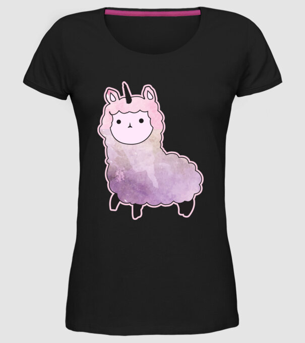 Llamacorn cutie model negru pe tricou