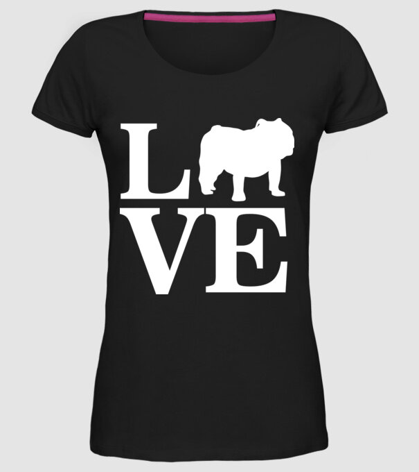 LOVE BULDOG ENGLEZESC model negru pe tricou