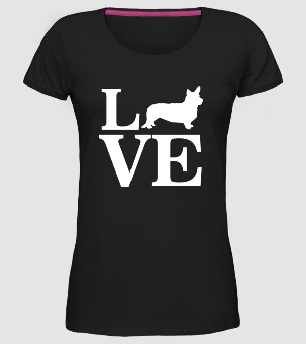 LOVE CORGIE model negru pe tricou