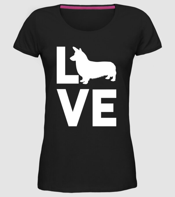 LOVE Corgie model negru pe tricou