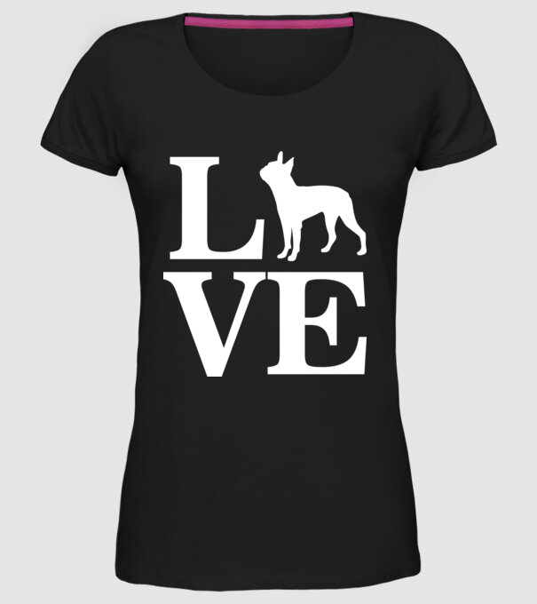 LOVE FRANCIA BULLDOG model negru pe tricou