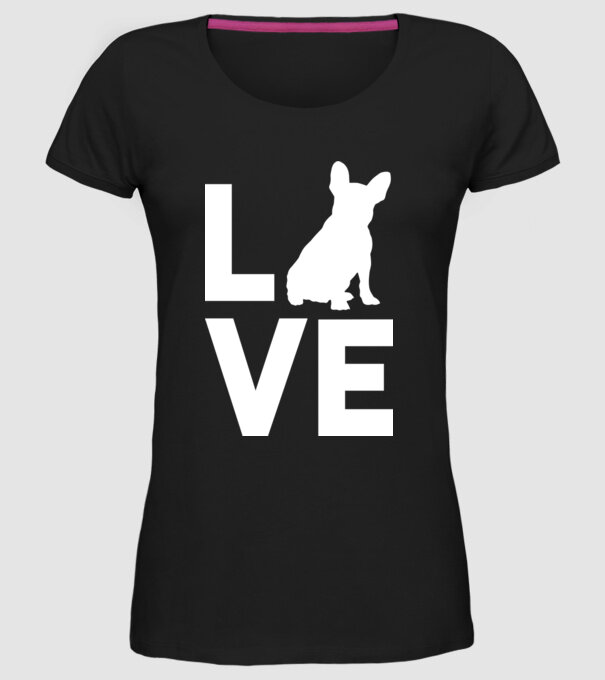 LOVE Bulldog francez model negru pe tricou