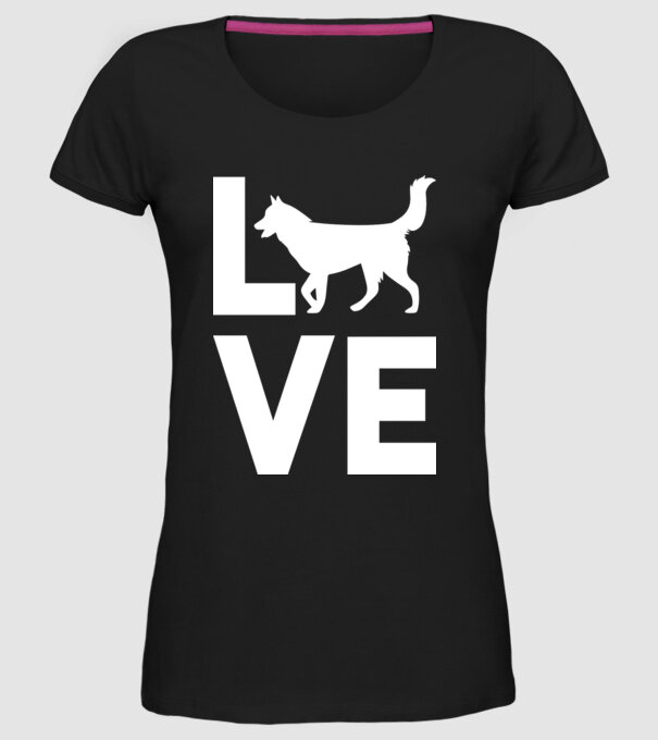 LOVE Husky model negru pe tricou