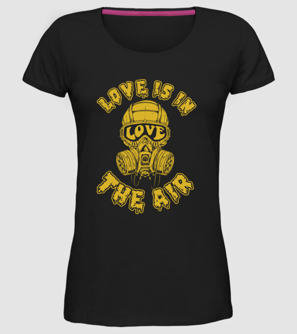 Love is in the air yellow model negru pe tricou