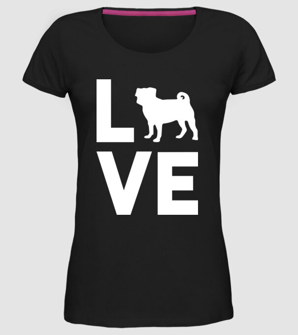 LOVE Mops model negru pe tricou