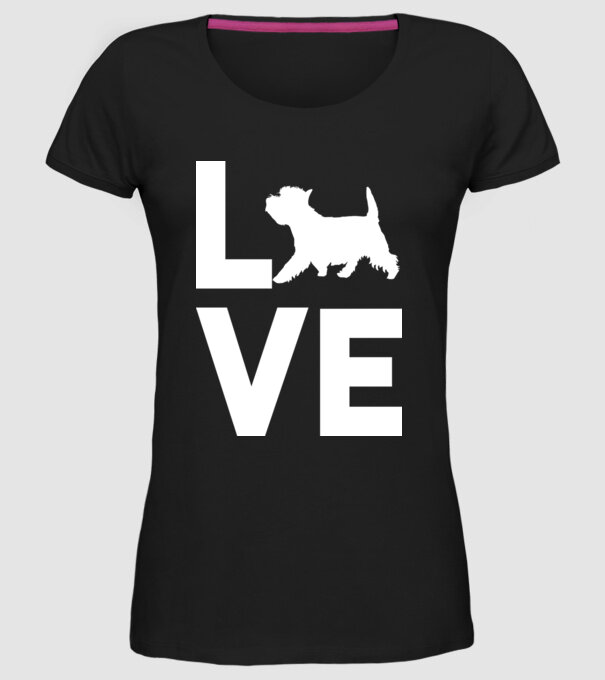 LOVE Westie model negru pe tricou