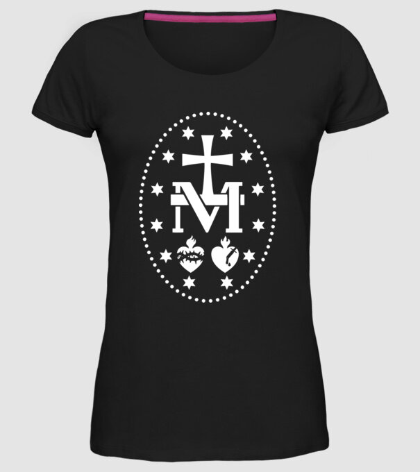 Simboluri medalie Maria model negru pe tricou