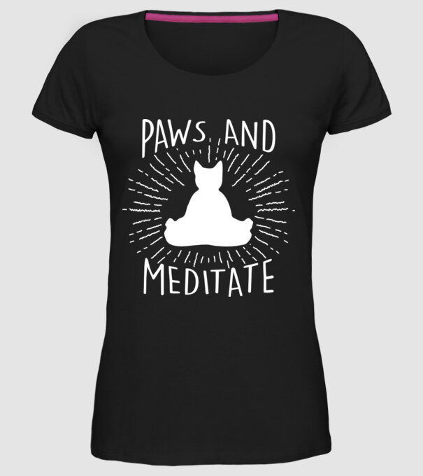 Pisică Meditând model negru pe tricou