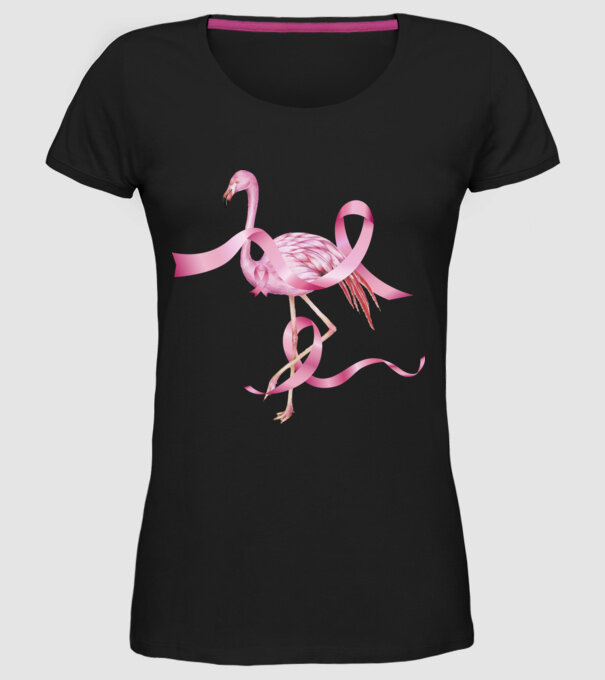Împotriva Cancerului de sân flamingo model negru pe tricou